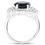 London Blue Topaz Flower Ring With Diamonds 5.08 Carats Sterling Silver