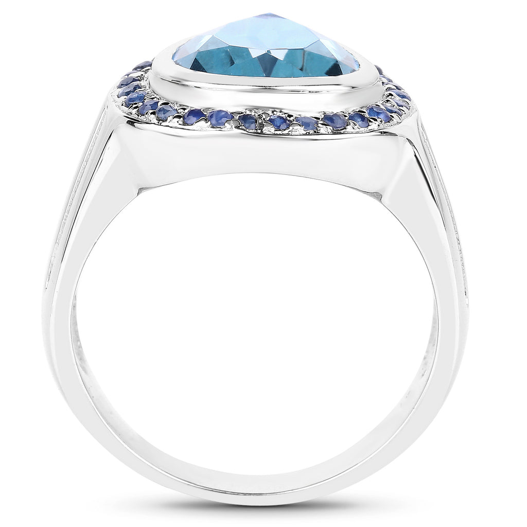 Blue Topaz Ring With Blue Sapphire 5.38 Carats Sterling Silver