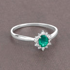 Zambian Emerald Ring With Diamonds 0.36 Carats 14K White Gold