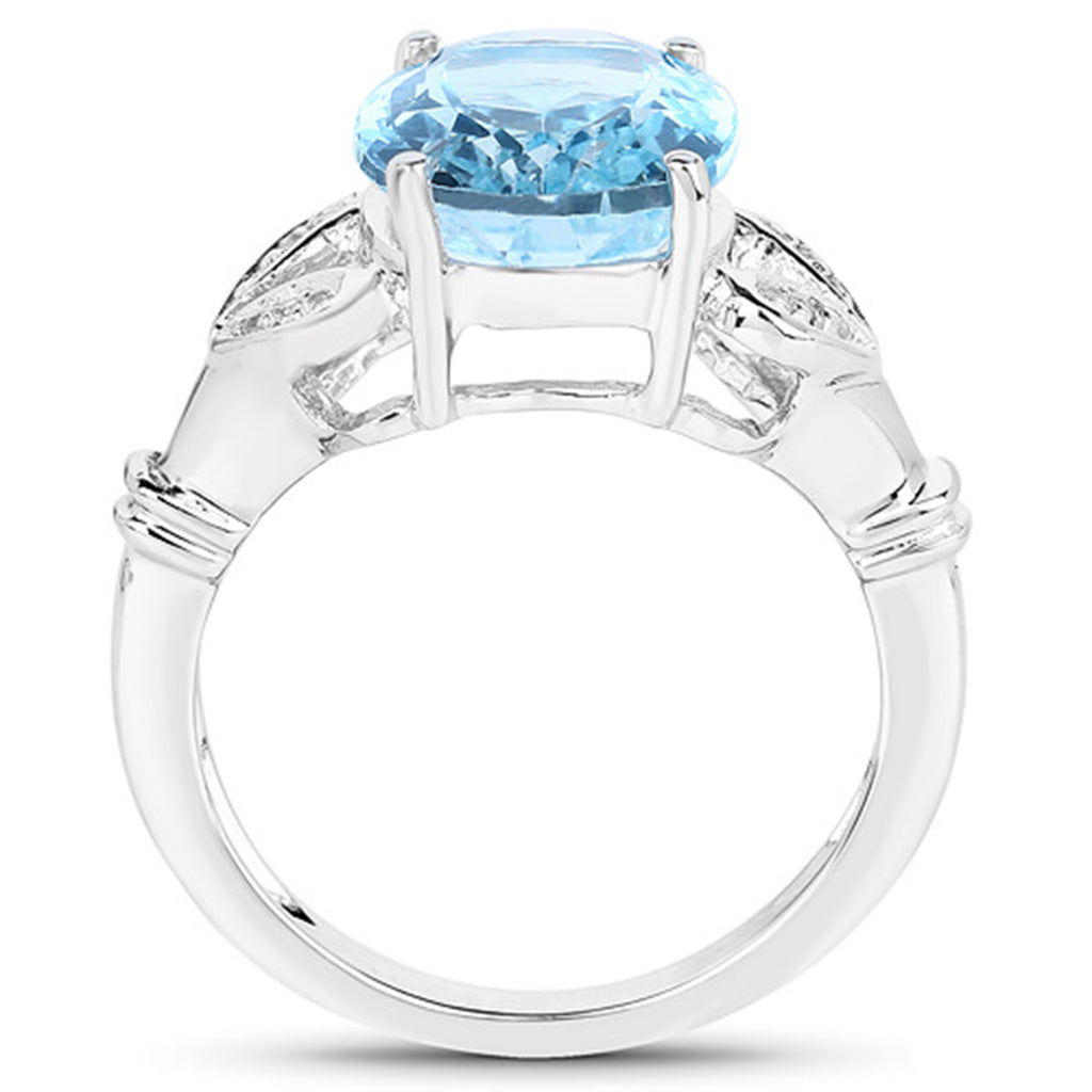 Swiss Blue Topaz Ring With White Topaz 7.26 Carats Sterling Silver