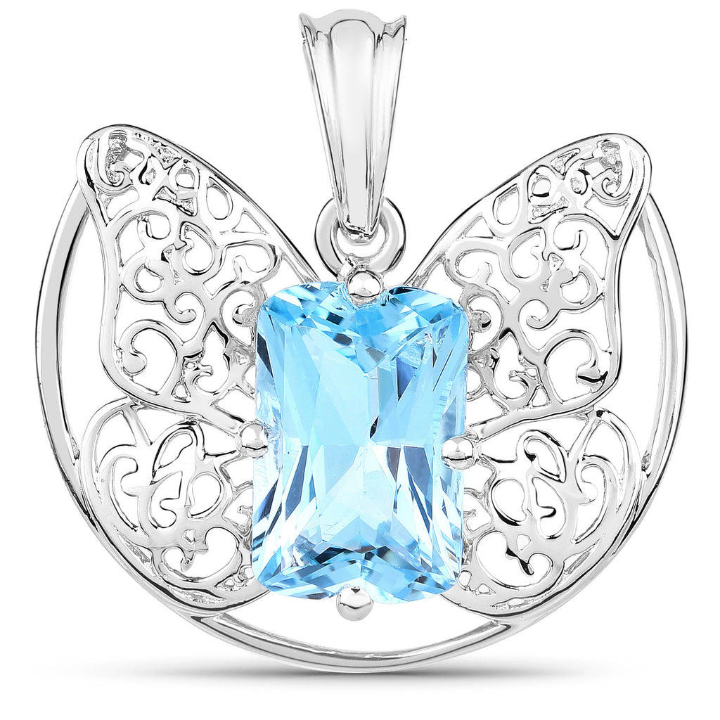 Swiss Blue Topaz Pendant 11 Carats Sterling Silver