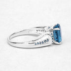 London Blue Topaz Ring With Blue Diamonds 2.68 Carats Sterling Silver