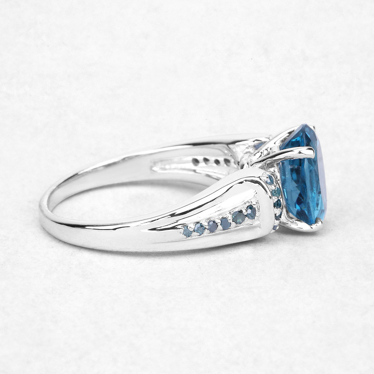 London Blue Topaz Ring With Blue Diamonds 2.68 Carats Sterling Silver