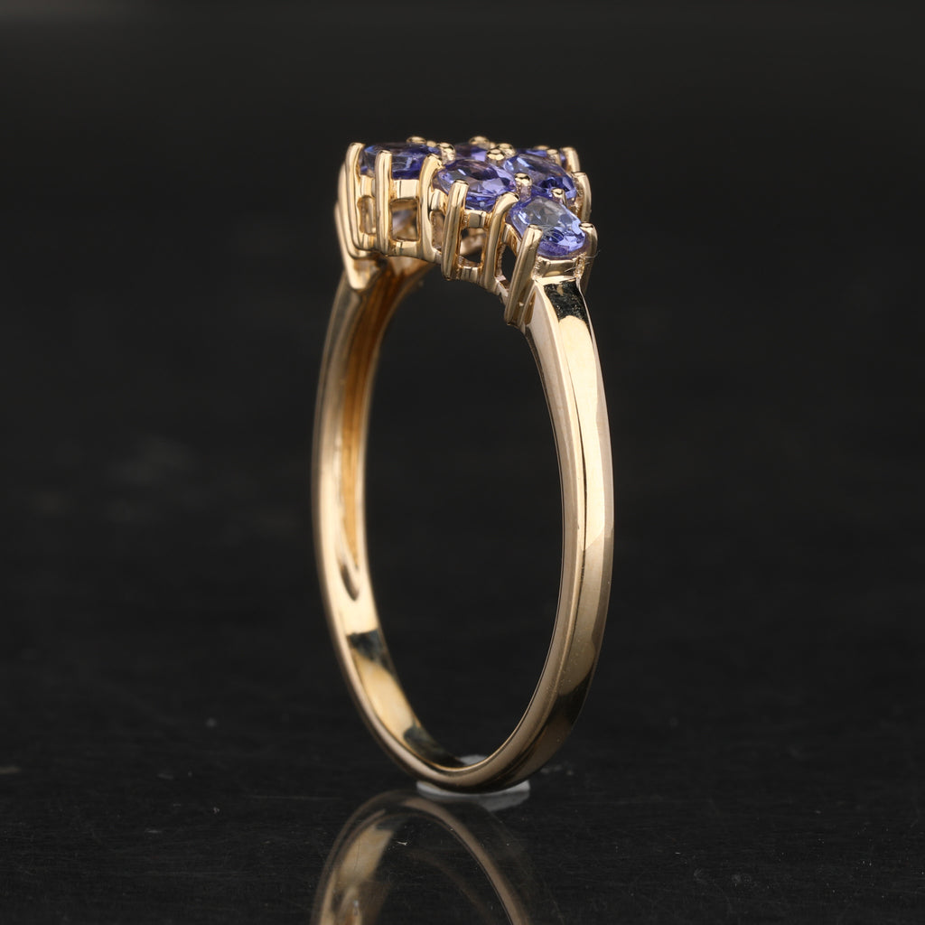Natural Tanzanite Cluster Ring 0.9 Carats 9K Yellow Gold