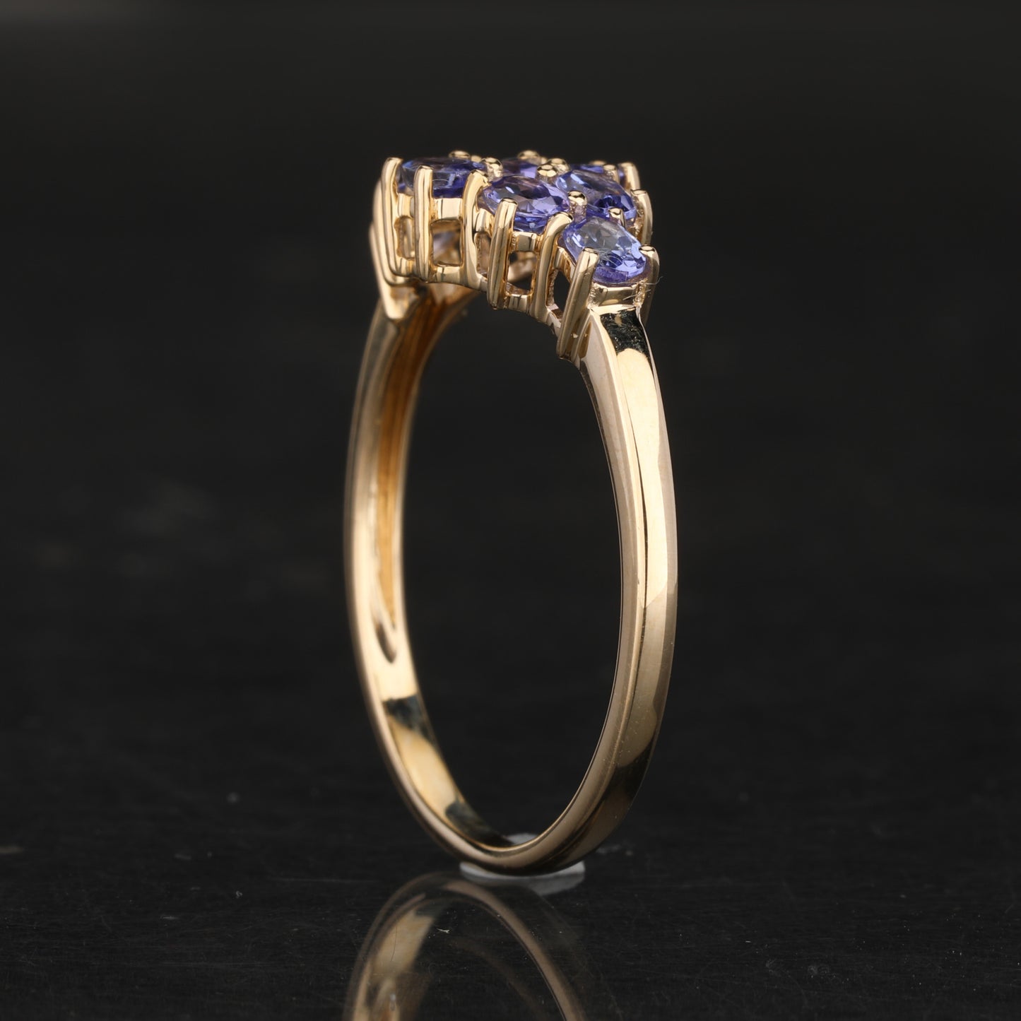 Natural Tanzanite Cluster Ring 0.9 Carats 9K Yellow Gold