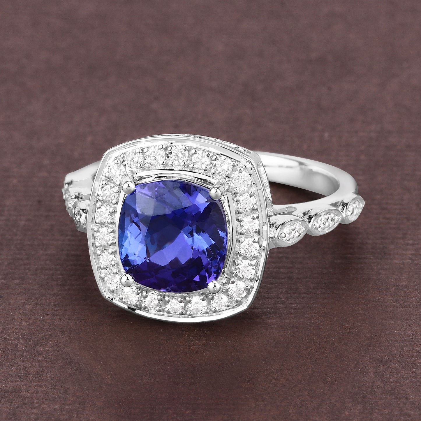 Tanzanite Ring With Diamonds 2.54 Carats 14K White Gold