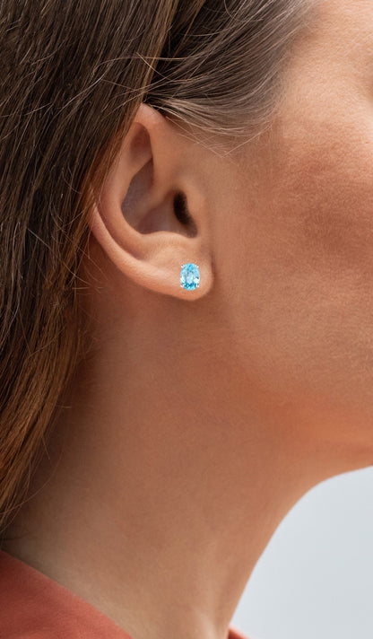 Blue Zircon Stud Earrings 2.38 Carats Sterling Silver