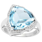 Blue Topaz Ring With Diamonds 8.29 Carats Sterling Silver