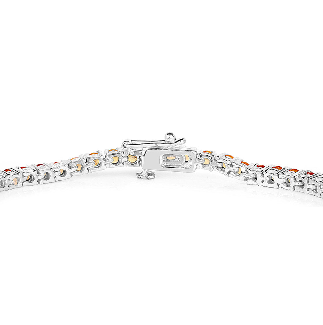 Orange Sapphire Tennis Bracelet 7.70 Carats Rhodium Plated Silver