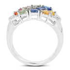 Multicolor Sapphire Ring With White Topaz 1.96 Carats Sterling Silver