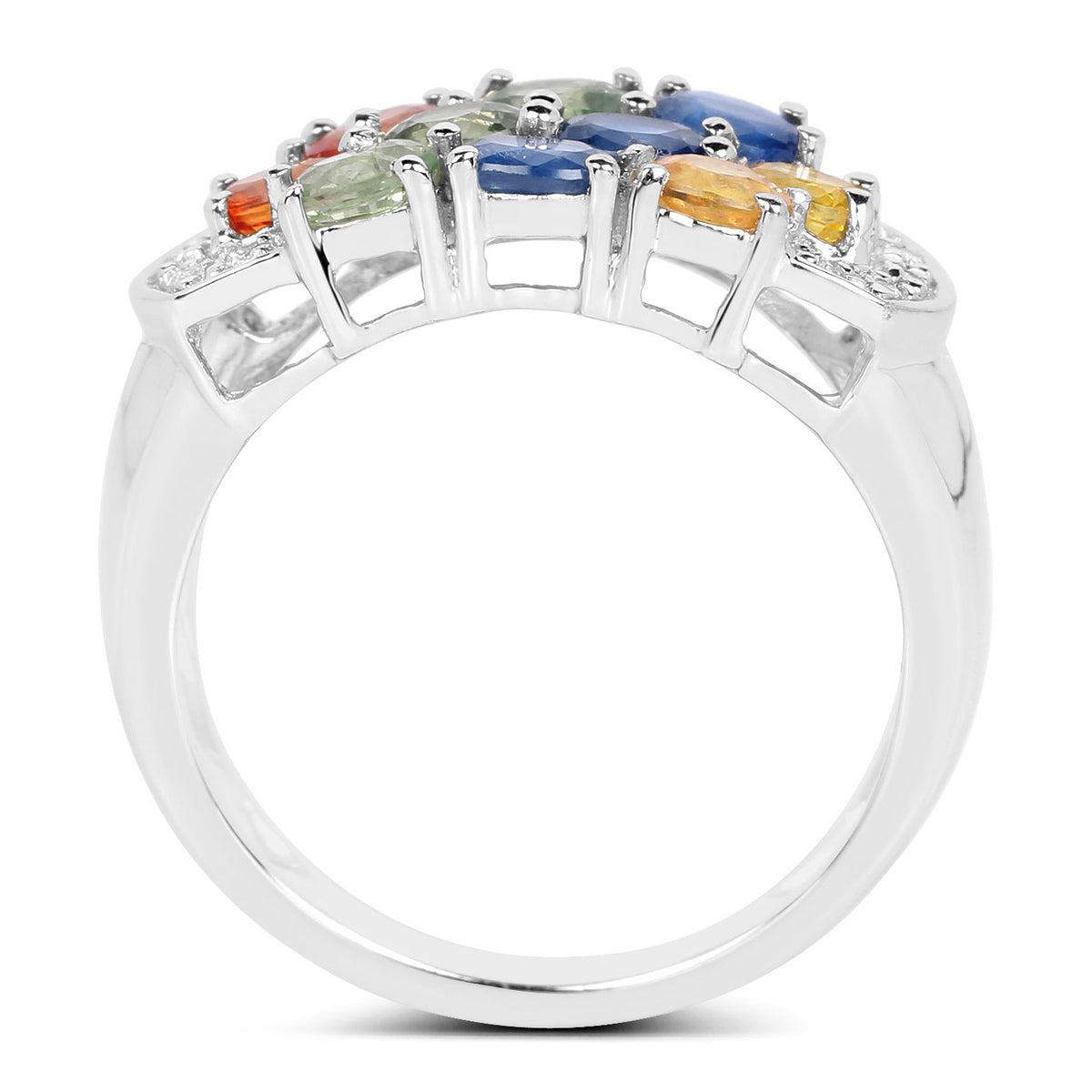Multicolor Sapphire Ring With White Topaz 1.96 Carats Sterling Silver