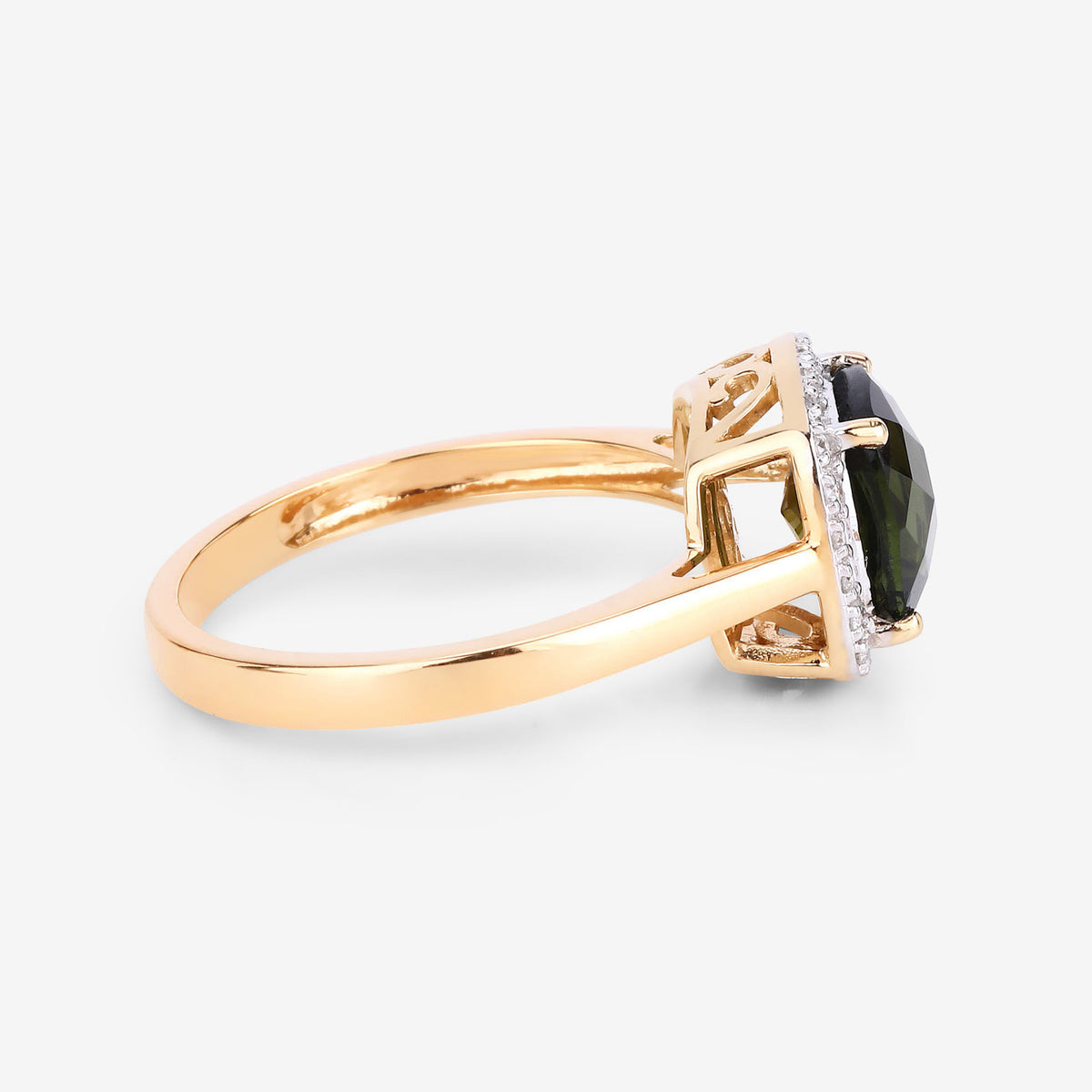 Green Tourmaline Ring With Diamonds 2.6 Carats 14K Yellow Gold