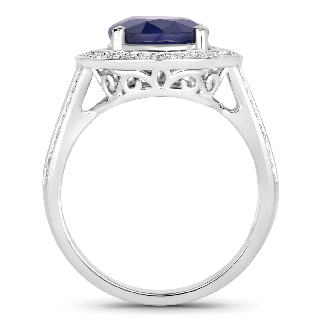 Blue Sapphire Ring With Diamonds 4.68 Carats 14K White Gold