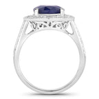 Blue Sapphire Ring With Diamonds 4.68 Carats 14K White Gold