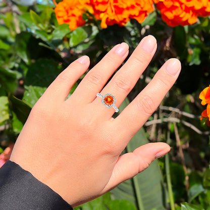 Orange Garnet Ring With Diamonds 1.75 Carats 14K White Gold