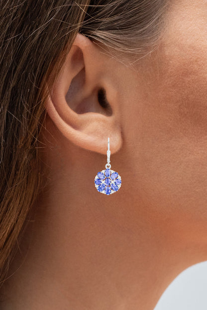 Tanzanite Cluster Dangle Earrings White Topaz 2.9 Carats