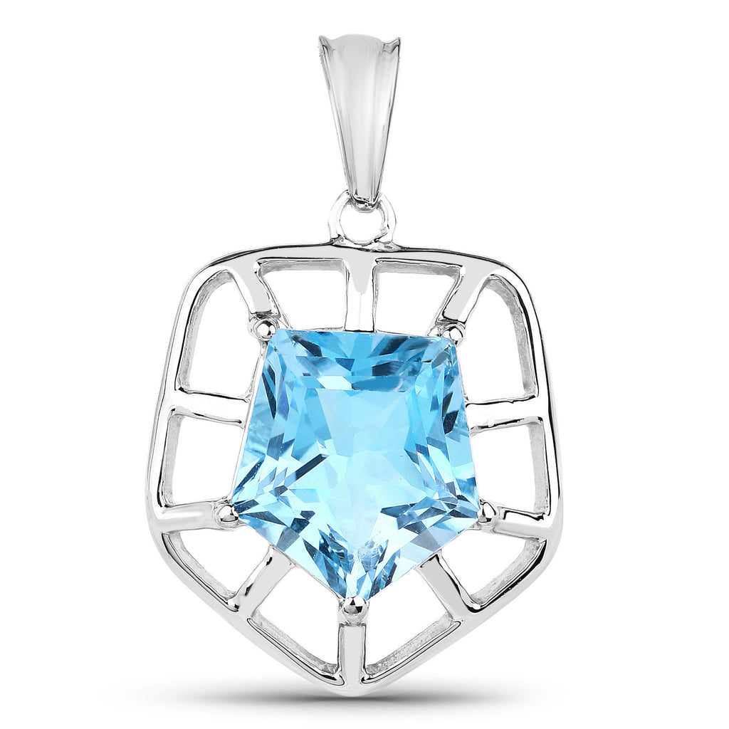 Blue Topaz Pendant 7.58 Carats Sterling Silver