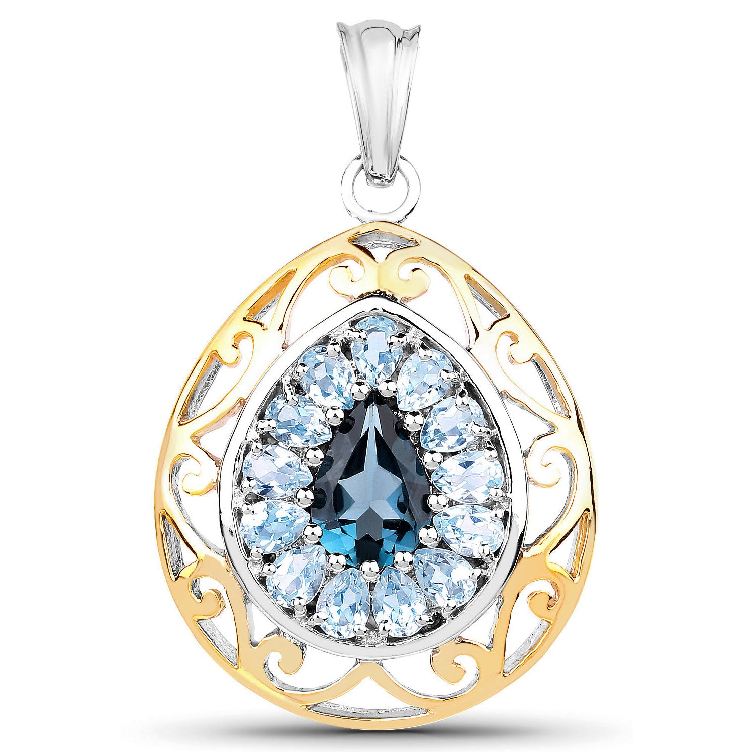 London Blue Topaz Pendant With Blue Topaz 4.4 Carats Gold Plated Silver