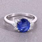 Blue Sapphire Ring With Diamonds 2.48 Carats 18K White Gold