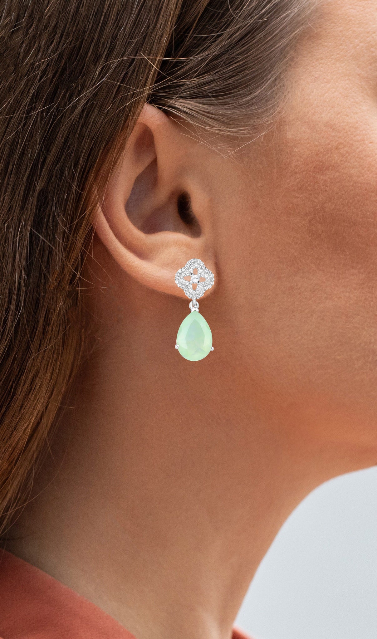 Prehnite Earrings With White Topaz 10 Carats Sterling Silver
