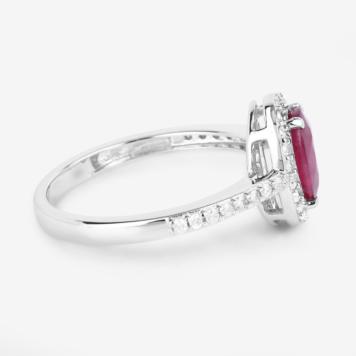 Ruby Ring With Diamonds 1.7 Carats 14K White Gold