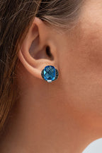 Swiss Blue Topaz Earrings With Black Diamond 3.70 Carats Sterling Silver