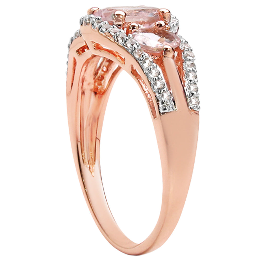 Morganite Ring With White Topaz 1.34 Carats Gold Plated Silver