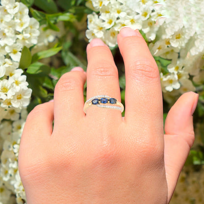 Natural Ceylon Blue Sapphire Ring With Diamonds 0.74 Carats 9K Yellow Gold
