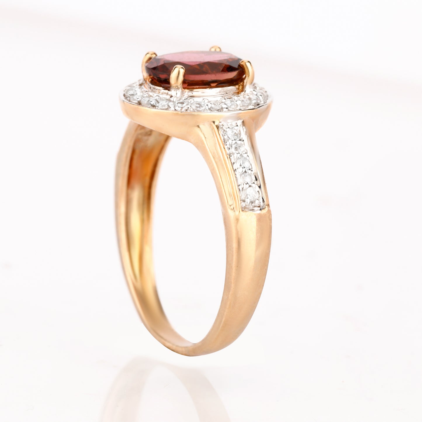 Natural Pink Tourmaline Ring With White Zircon 1.38 Carats 9K Yellow Gold