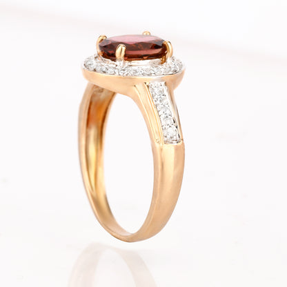 Natural Pink Tourmaline Ring With White Zircon 1.38 Carats 9K Yellow Gold