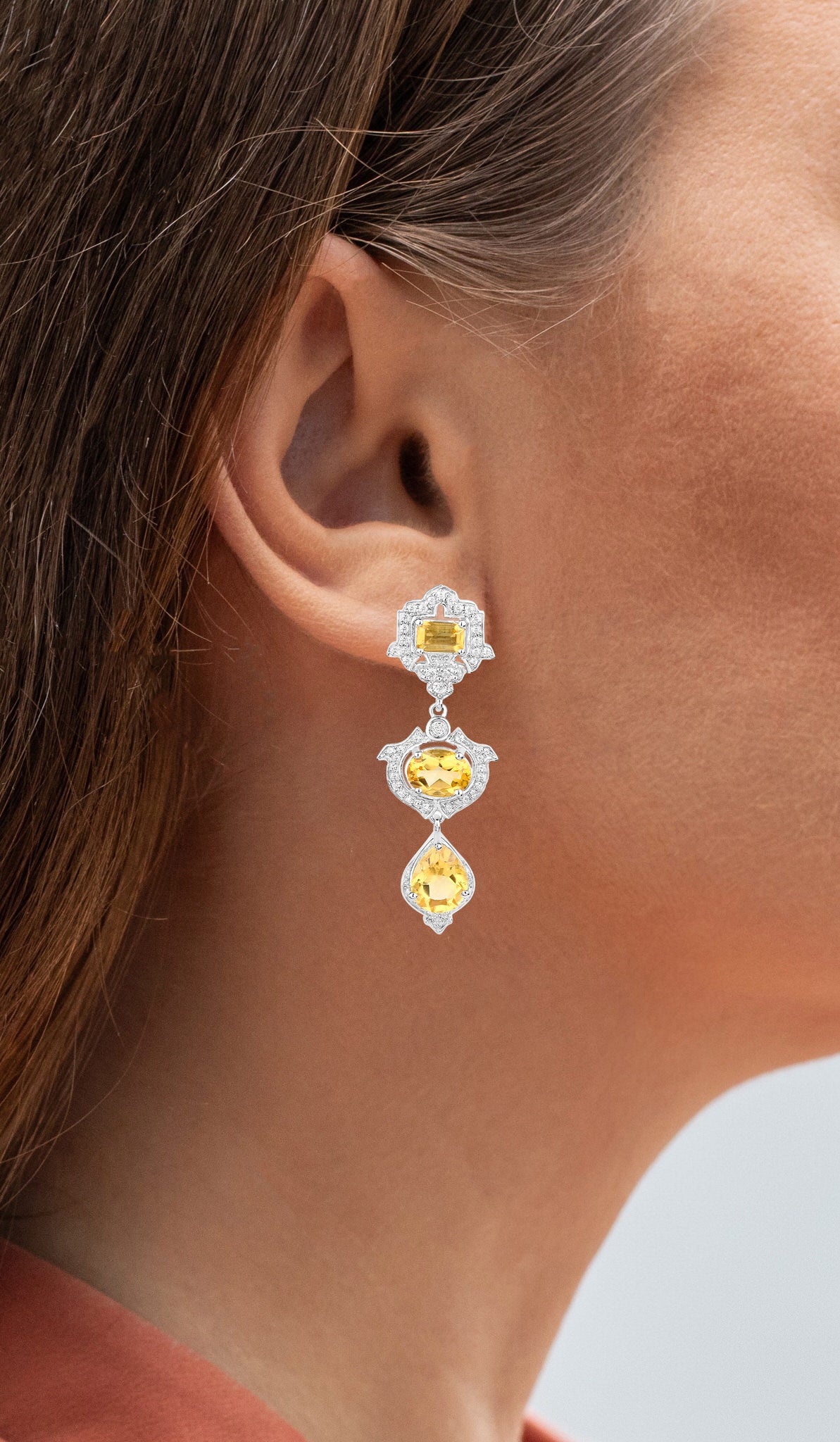Citrine Earrings With White Topaz 6.6 Carats Sterling Silver
