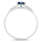London Blue Topaz Butterfly Ring With Diamonds 0.9 Carats 14K White Gold