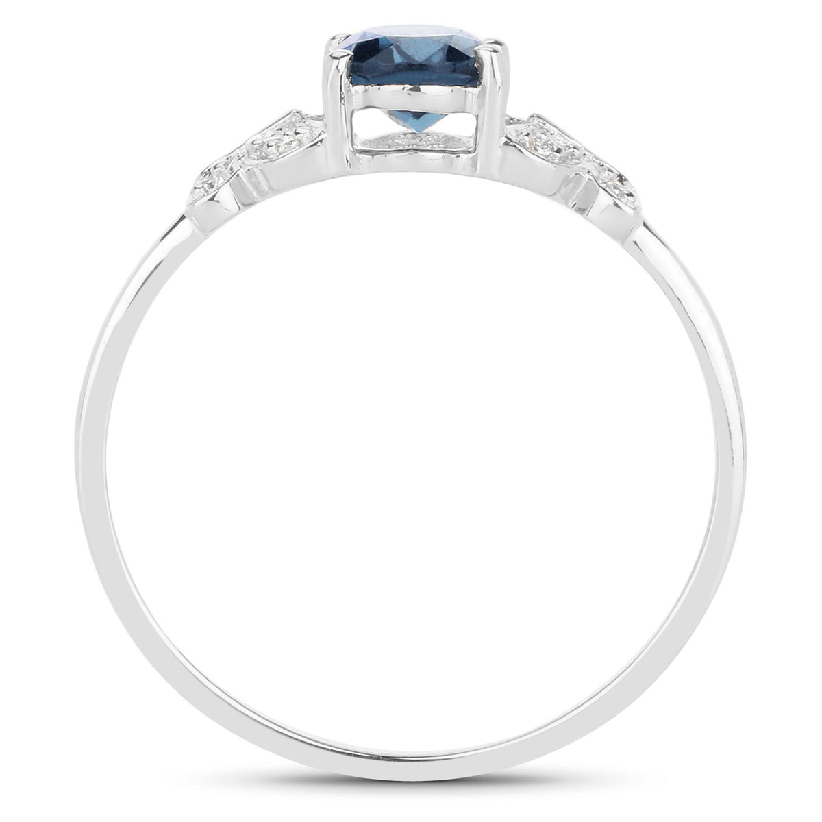 London Blue Topaz Butterfly Ring With Diamonds 0.9 Carats 14K White Gold