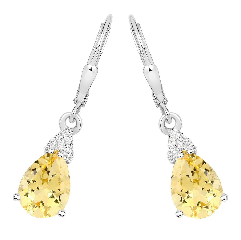 Citrine Earrings With White Zircon 2.76 Carats Sterling Silver