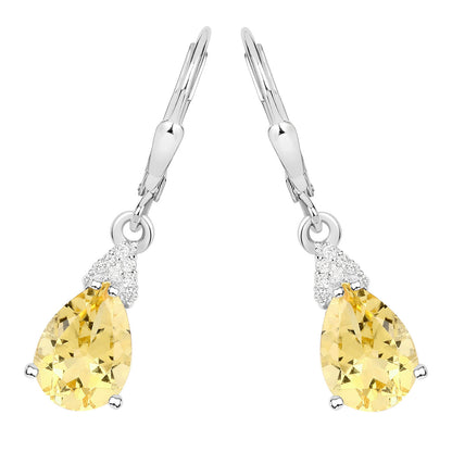 Citrine Earrings With White Zircon 2.76 Carats Sterling Silver