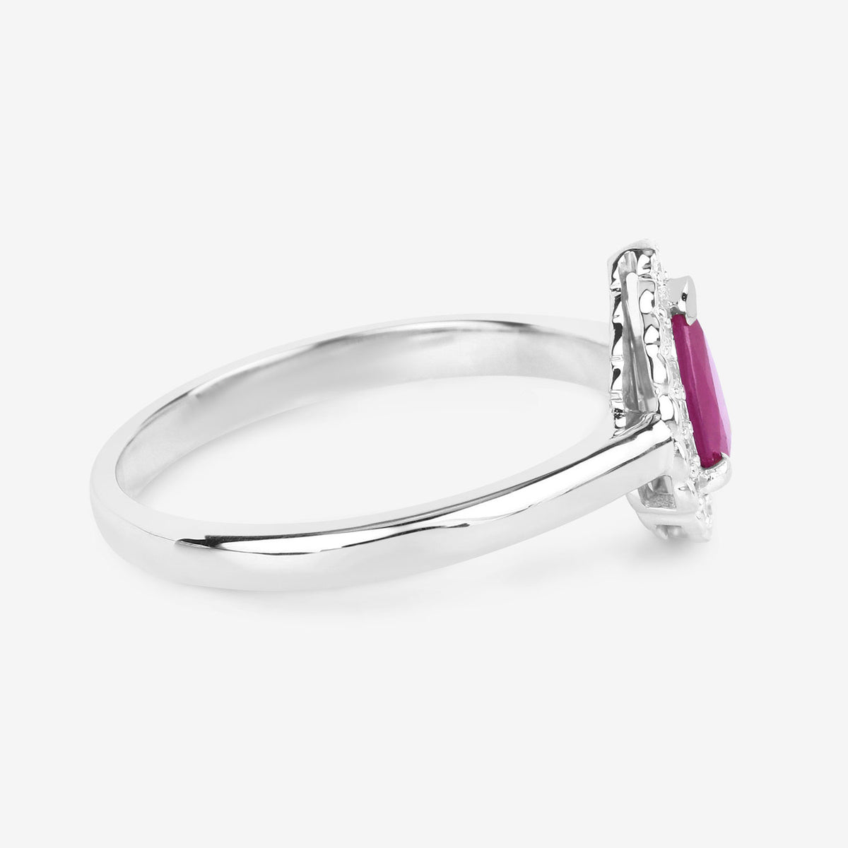 Ruby Ring With Diamonds 0.9 Carats 14K White Gold