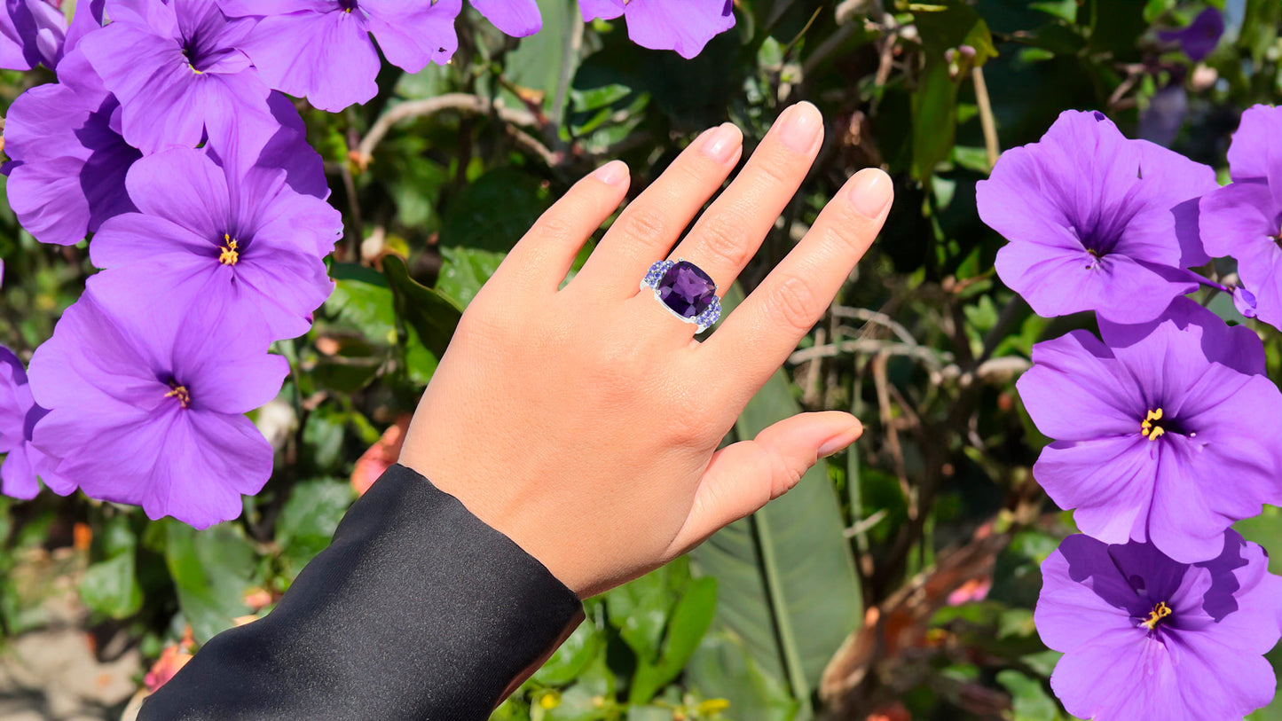 Amethyst Ring With Tanzanite 6.32 Carats Sterling Silver