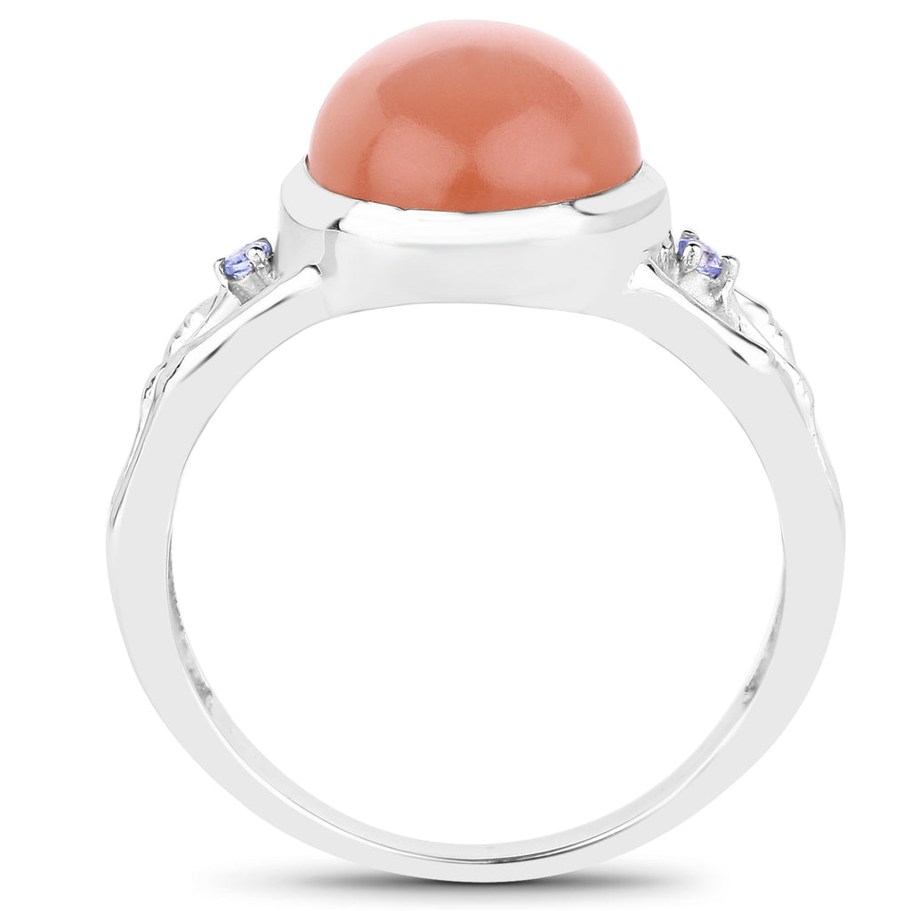 Peach Moonstone Ring With Tanzanite 6.5 Carats Sterling Silver