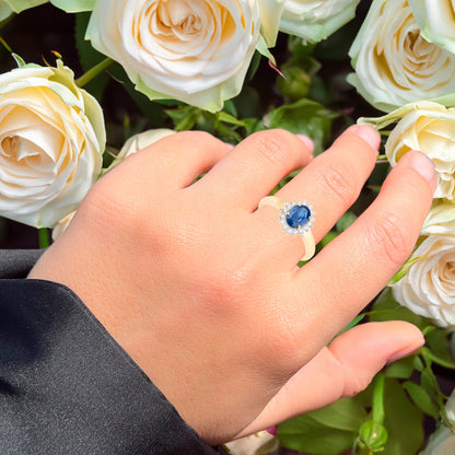 Blue Sapphire Ring Diamonds 1.1 Carats 10K Yellow Gold