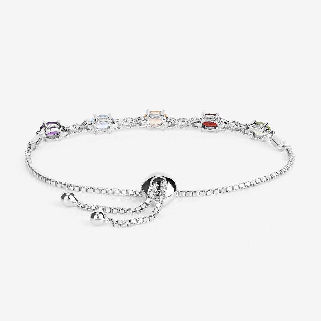 Natural Mixed Gemstones Bracelet 2.18 Carats Sterling Silver