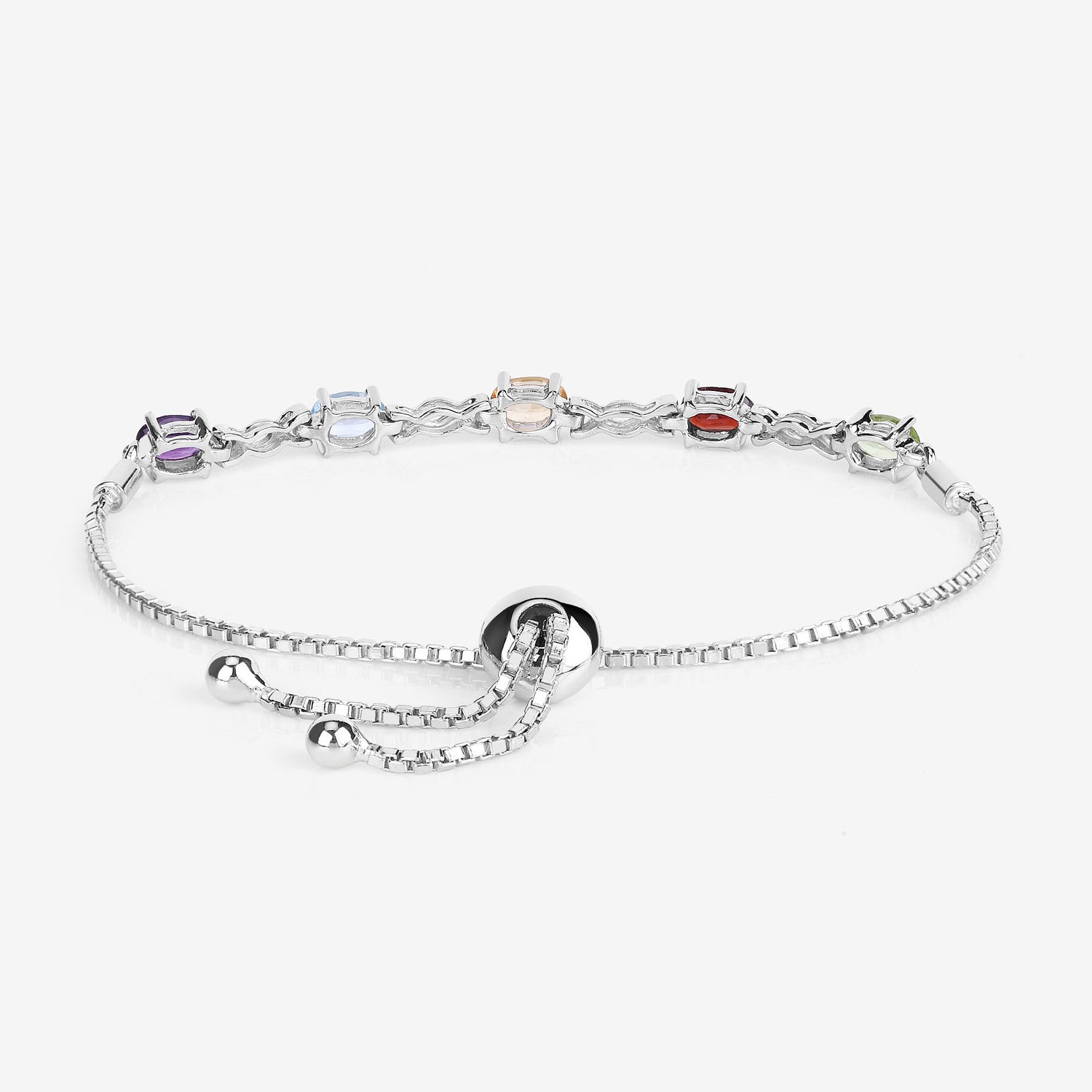 Natural Mixed Gemstones Bracelet 2.18 Carats Sterling Silver