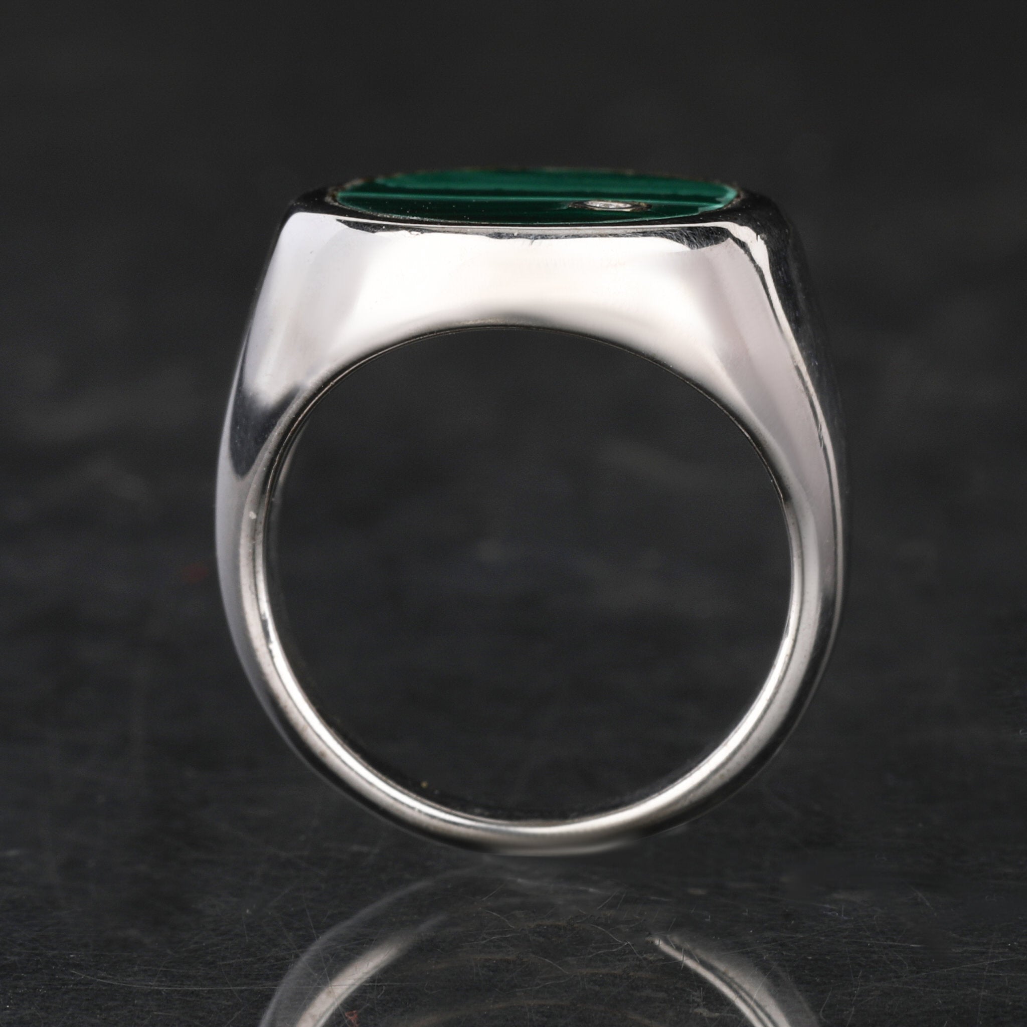 Malachite Ring With Diamonds 2.56 Carats Sterling Silver