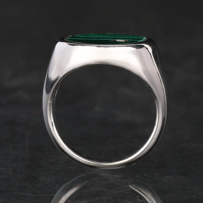 Malachite Ring With Diamonds 2.56 Carats Sterling Silver