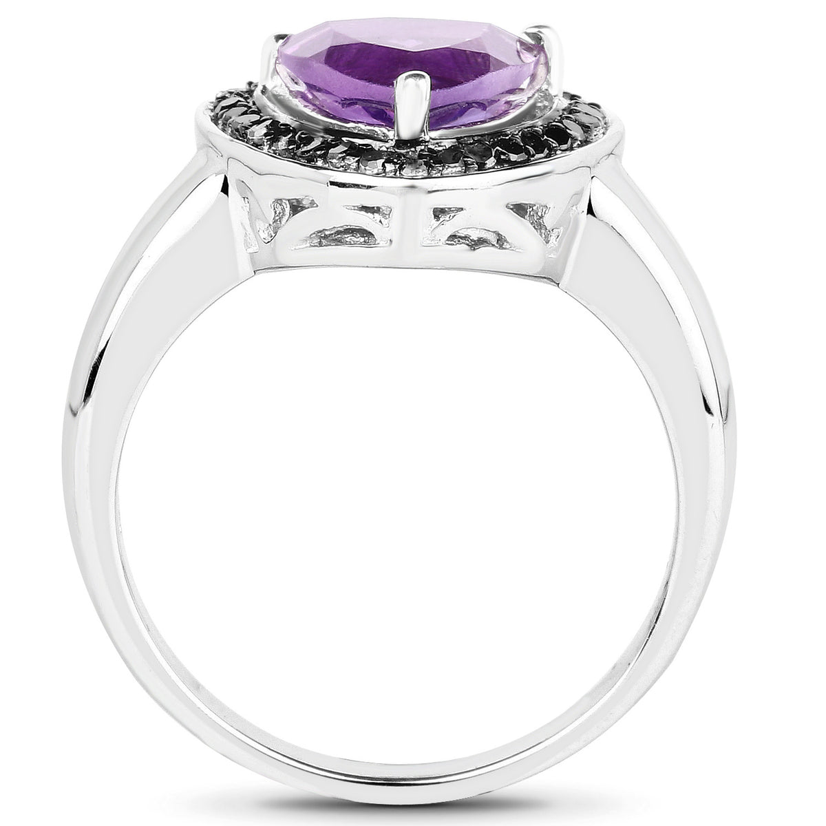 Amethyst Ring With Black Diamonds 1.52 Carats Sterling Silver