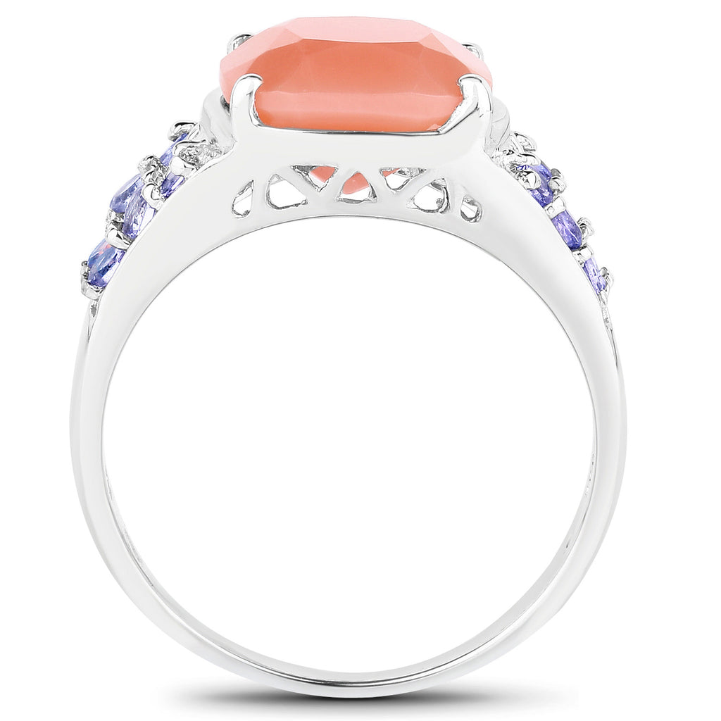Peach Moonstone Ring With Tanzanite 3.94 Carats Sterling Silver