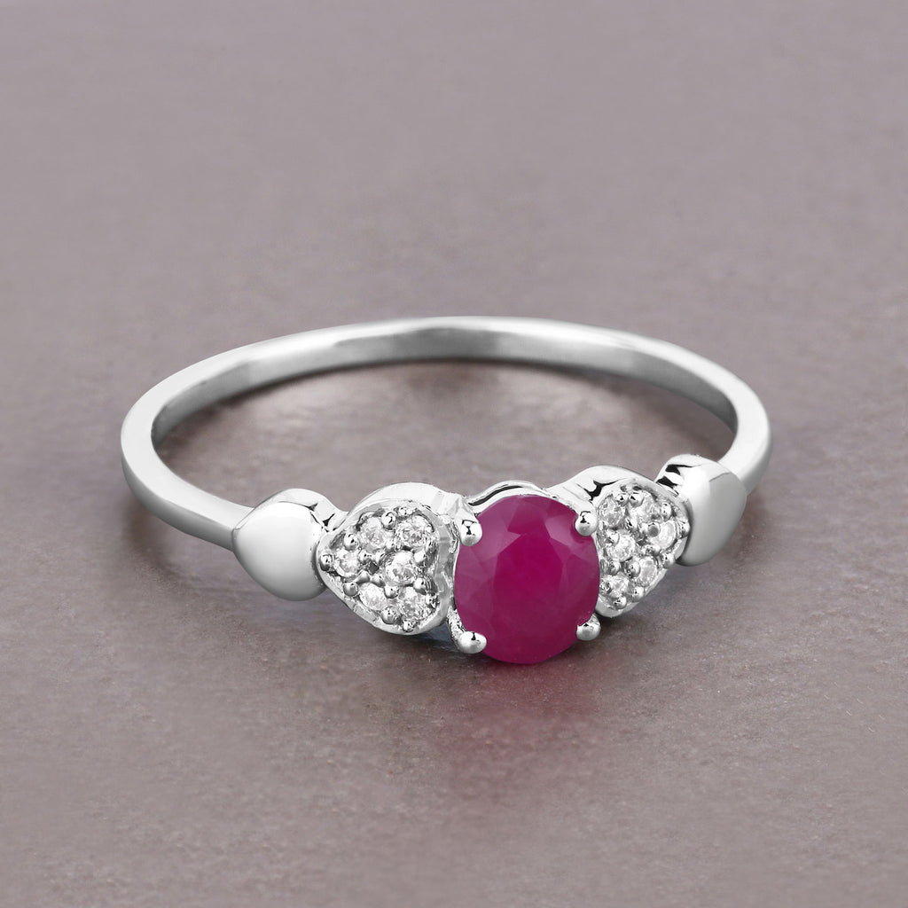 Ruby Ring With Diamonds 0.32 Carats 14K White Gold