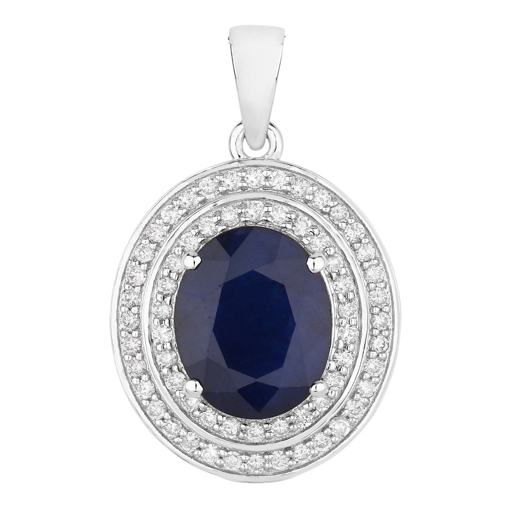 Blue Sapphire Pendant With Diamonds 4.78 Carats 14K White Gold