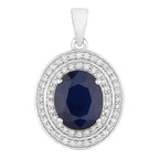 Blue Sapphire Pendant With Diamonds 4.78 Carats 14K White Gold