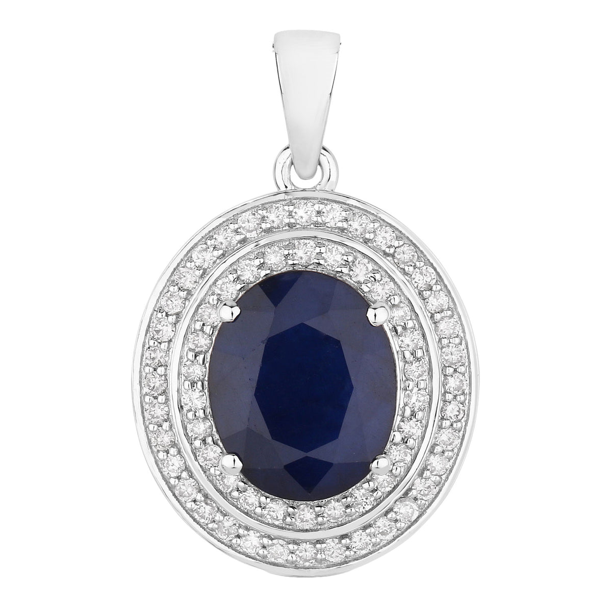 Blue Sapphire Pendant With Diamonds 4.78 Carats 14K White Gold