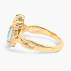 Blue Topaz Owl Ring 1.04 Carats Gold Plated Silver